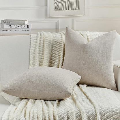 FUTEI Oatmeal Chenille Decorative Throw Pillow Covers 26x26 Inch Set of 2,Soft Cozy Faux Linen Textured Euro Pillow Shams,Farmhouse Home Decor for Couch Living Room