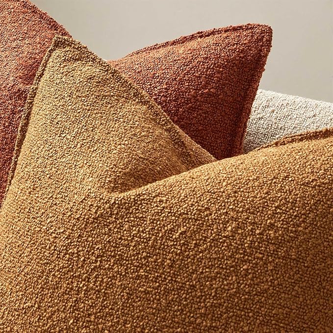 JUSPURBET Throw Pillow Covers 20x20 Set of 2 Decorative Pillow Covers for Couch Sofa Bed Cozy Boucle Textured Cushion Covers Cases with Invisible Zipper for Living Room Home Decor,Mustard Yellow