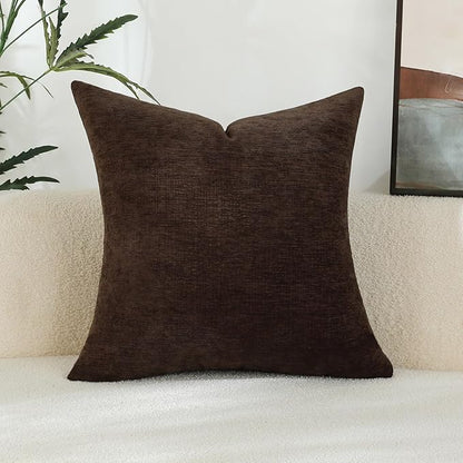 Coffee Brown Chenille Decorative Couch Throw Pillow Covers, Soft Cushion Cases for Home Livingroom Sofa Décor, Pack of 1, 24 x 24 Inches