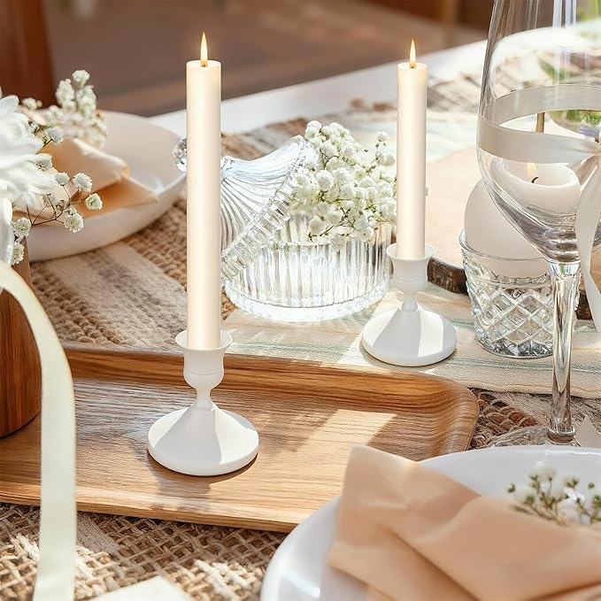 Candle Holders Set of 24, Vintage Metal Candlestick Holders for Dinner Room Table Centerpiece, Low Metal Candles Sticks for Wedding Centerpieces Christmas Birthday Party (24, White)