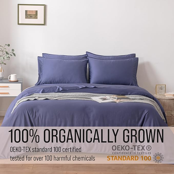 Bella Coterie 6 Piece Luxury Bamboo Viscose Split Top King Size Sheet Set | 34" Split for Adjustable Beds | 100% Organically Grown| Cooling | 18” Deep Pocket | 4 Pillowcases [Twilight Blue]