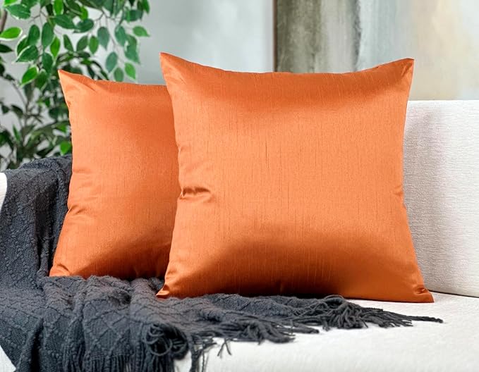 Aiking Home 24x24 Inches Faux Silk Square European Shams, Zipper Closure, Orange (Set of 2)