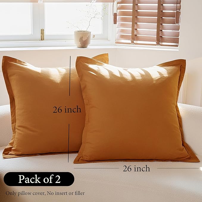 Simple&Opulence Linen Euro Sham Covers Set of 2, 26x26 Decorative Cotton Flax Blend Throw Pillow Cover Farmhouse Pillow Shams for Chair Couch Sofa Bedroom Living Room Home Decor,Rust