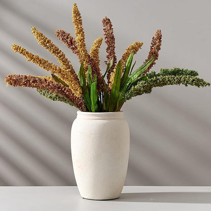 Ceramic Vase, 8.2 Inches Vintage Pottery White Vases, Rustic Home Decor, Farmhouse Terra Cotta Vase for Living Room, Entryway, Floor, Holiday Wedding Christmas New Year Gifts-Beige