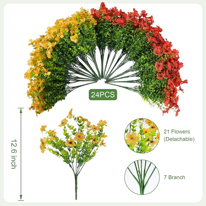 Artificial Fall Flowers for Outdoor Indoor Realistic Faux Flower Garden Home Decoration, Hanging Autumn Fall Decor Daisy with Eucalyptus Leaves Fake Plants Greenery Porch Patio Front Door Decors