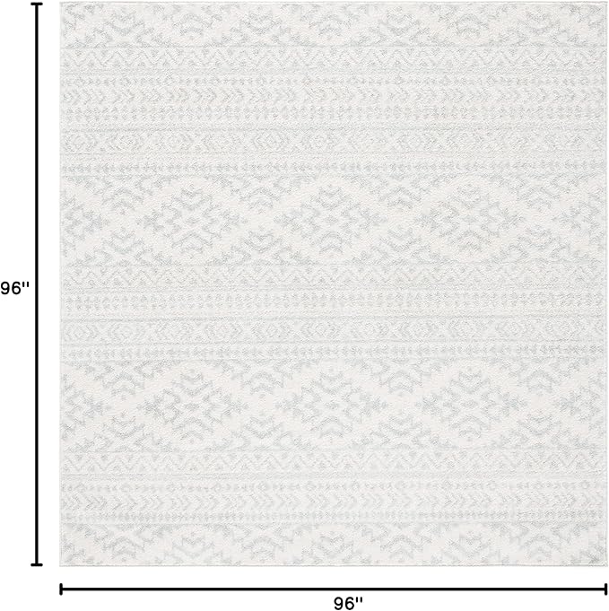 SAFAVIEH Tulum Collection Area Rug - 8' Square, Ivory & Light Grey, Moroccan Boho Tribal Design, Non-Shedding & Easy to Clean, Ideal for Living Room, Bedroom, Dining Space (TUL272G)