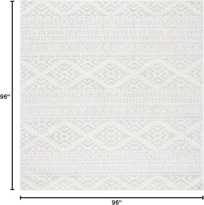 SAFAVIEH Tulum Collection Area Rug - 8' Square, Ivory & Light Grey, Moroccan Boho Tribal Design, Non-Shedding & Easy to Clean, Ideal for Living Room, Bedroom, Dining Space (TUL272G)