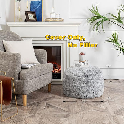 Asuprui Grey Ottoman Foot Rest NO Filler Pouf Ottoman Unstuffed 20x20x12 Inches Round Pouf Seat Bean Bag Chair Foldable Floor Chair Storage for Living Room Bedroom Cover ONLY