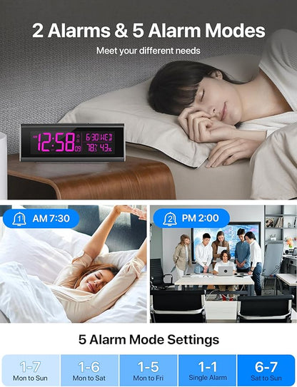 MASHI Alarm Clocks for Bedrooms, 8.54" LED Digital Clock with 9 Color Changing Night Light, Adjustable Brightness, DST,Heavy Sleepers,Temperature for Living Room, Ideal Gift for Kids,Teens,Seniors