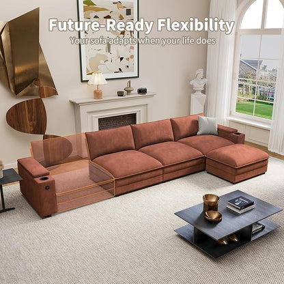 81.5" Loveseat Cloud Sofa Couch with Storage Armrest, Cup Holders, USB & Type-C Ports, Spring Cushions, Solid Wood Frame, Chenille Modular Sectional for Living Room