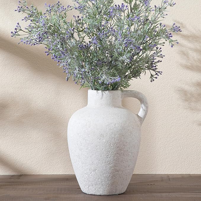 Ceramic Rustic Farmhouse Vase,8.85 Inch White Ceramic Decorative Flower for Home Decor Table Living Room Kitchen Bedroom Shelf Mantel Wedding Centerpiece Holiday & Wedding