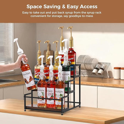 Coffee Syrup Rack Organizer, 3-Tier 12 Syrup Bottles Holder Stand for Coffee Bar, Liquor Bottle Display Shelf Bar Shelf Stand Countertop Rack for Syrup, Wine, Spice