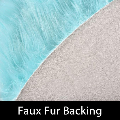 Latepis Fluffy Light Blue Round Rug 5ft Faux Fur Fluffy Washable Rugs Shag Circle Rugs for Living Room Bedroom Plush Throw Rug Room Decor