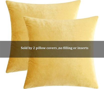 GIGIZAZA Decorative Throw Pillow Covers 16x16,Set of 2 Yellow Square Couch Pillow Covers,Velvet Sofa Boho Cushion Pillows