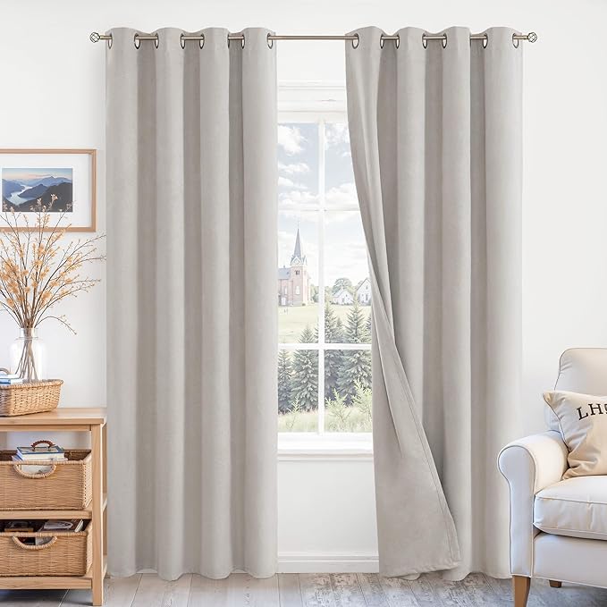BGment Oatmeal Blackout Curtains for Living Room - 84 Inch Long Linen Textured Thermal Insulated Total Sun Blocking Bronze Grommet Window Drapes for Farmhouse, 2 Panels, 52 x 84 Inch