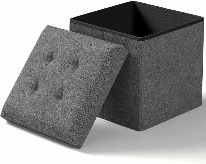 Folding Storage Ottoman Bench, Multi-Functional Ottoman Footrest, End of Bed Bench, Storage Chest for Living Room, Bedroom, Hallway, Entryway, Holds Up to 300 lbs (Dark Gray, 15 Inches)