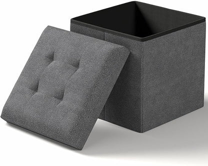 Folding Storage Ottoman Bench, Multi-Functional Ottoman Footrest, End of Bed Bench, Storage Chest for Living Room, Bedroom, Hallway, Entryway, Holds Up to 300 lbs (Dark Gray, 15 Inches)
