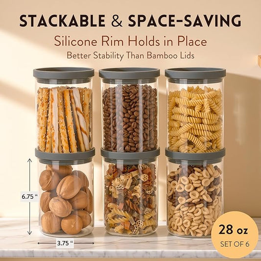 Glass Canisters with Airtight Lids, BPA-Free Borosilicate Glass Jars with Airtight Lid, Kitchen Canister Set for Pantry Storage, Food Storage, Set of 6 (28 oz)