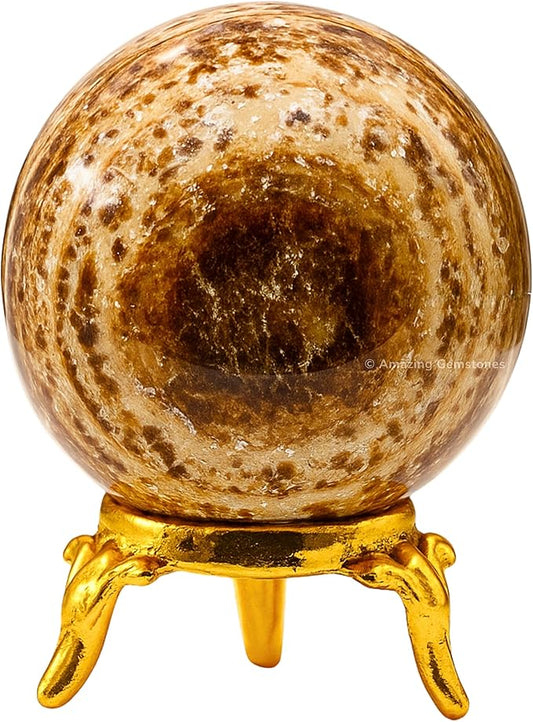 Amazing Gemstone Aragonite Crystal Ball with Stand - 1.5" Inches Crystal Sphere Meditation Balls for Witchcraft and Decorative Balls