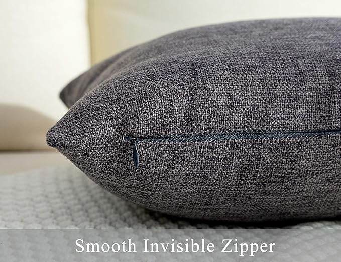 Stellhome Burlap Throw Pillow Covers Square Solid Decorative Farmhouse Linen Cushion Covers for Bed Couch Sofa Bench, 18 x 18 inch (45 cm), Dark Grey, Set of 2