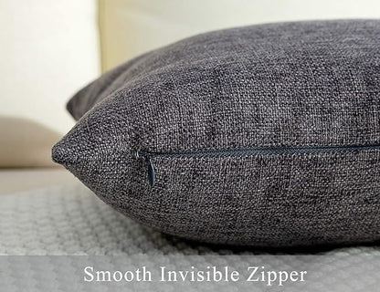 Stellhome Burlap Throw Pillow Covers Square Solid Decorative Farmhouse Linen Cushion Covers for Bed Couch Sofa Bench, 18 x 18 inch (45 cm), Dark Grey, Set of 2