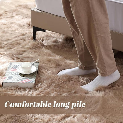 Beige Fuzzy Living Room Washable Area Rug 5ft Round Shag Faux Sheepskin Nursery Rug for Bedroom Teen Room Home Decor Soft Fluffy Circle Carpet