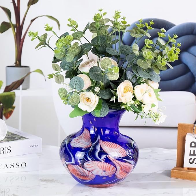 Glass Vases for Flower, Unique Hand Blown Purple Glass Vase, Modern Art Decorative for Home Living Room, Office, Table centerpieces, Bookshelves and Wedding Decorations (JG52)