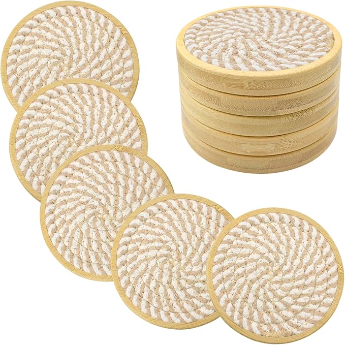5 Pack Absorbent Coasters for Drinks, 4.3 Inches Cork for Coffee Tables, Wooden Drink Protection, Cute for Kitchen, Farmhouse, Bar, and Office (Light Brown)