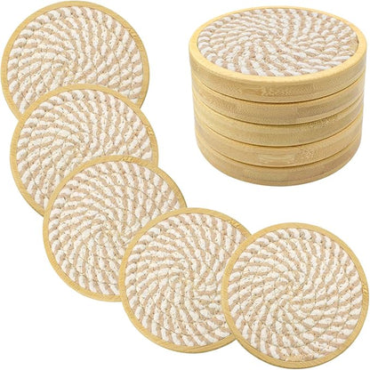 5 Pack Absorbent Coasters for Drinks, 4.3 Inches Cork for Coffee Tables, Wooden Drink Protection, Cute for Kitchen, Farmhouse, Bar, and Office (Light Brown)
