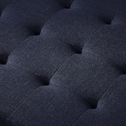 24KF Large Square Upholstered Tufted Linen Ottoman, Large Footrest Ottoman with Solid Wood Shelf- Navy Blue