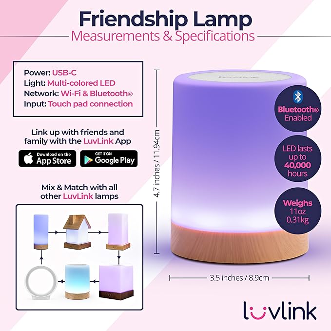 LuvLink Friendship Lamp v2.0 - Long Distance WiFi Touch Lamps for Couples, Friends & Family | Stay Connected from Anywhere – Easy App Setup – No Subscription (Set of Six)