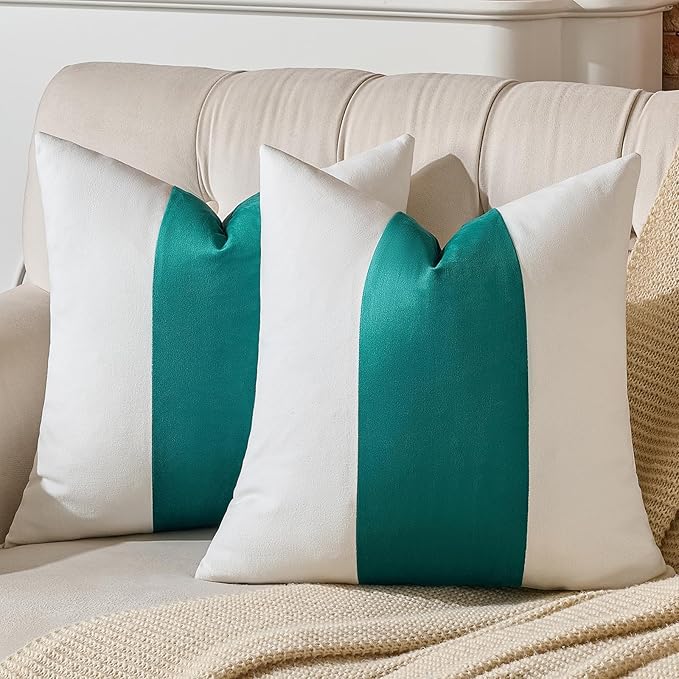 AmHoo Pack of 2 Velvet Panel Cotton Pillow Covers Decorative Pillowcase Cushion for Couch Sofa Bedroom 18 x 18-Inch Teal Green