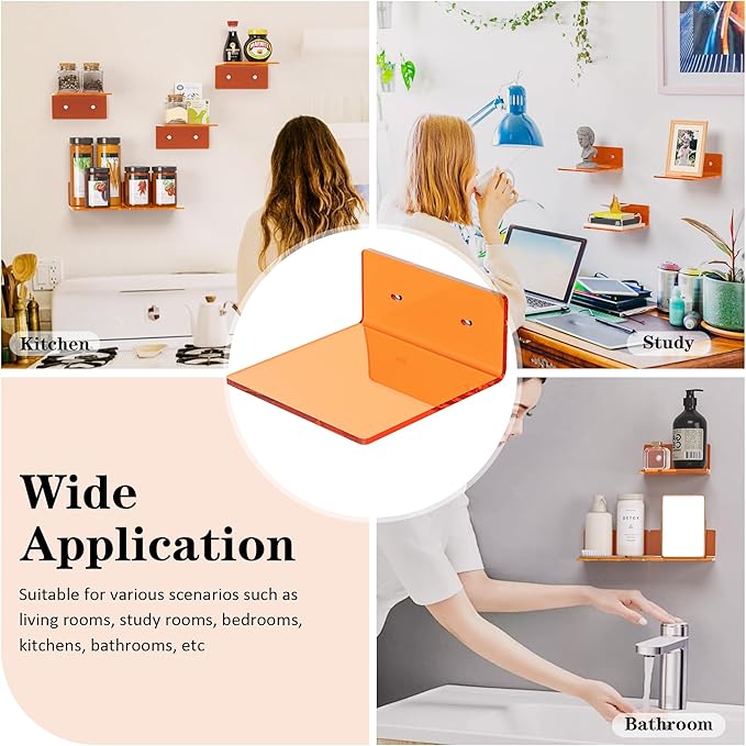 Sezanrpt 6 Inches Small Orange Wall Shelves Set of 2, Wall Mounted Display Shelf Rack for Bedroom, Living Room, Smart Speaker, Clock, Decoration, 2 Pack