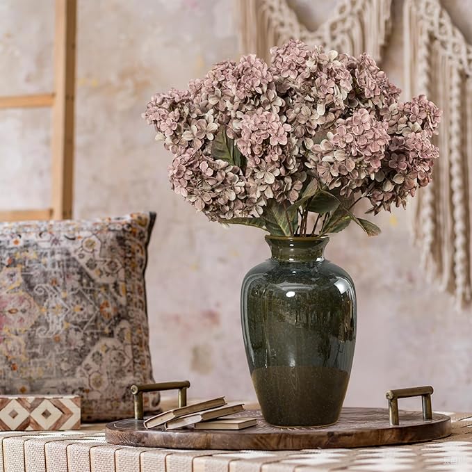 Fake Flowers Hydrangea Silk Flowers with Stems,Brown Flowers Fall Hydrangea Artificial Flowers,Winter Flowers Artificial for Decoration Vase Indoor and Outdoor 24"（Brown ） 8PCS Wthout Vase