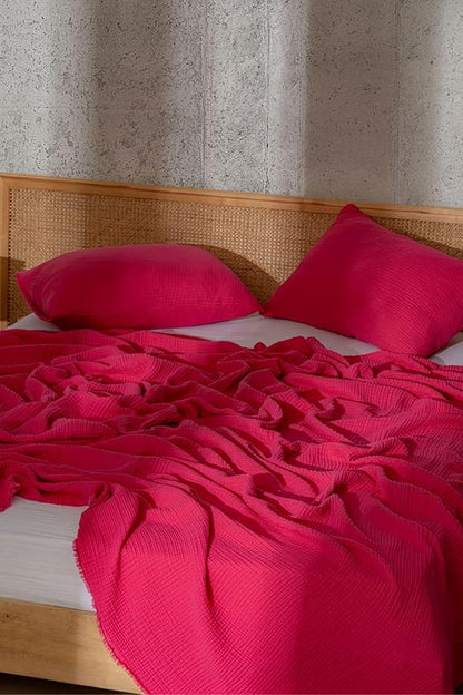 Muslin Blanket - Pure 100% Turkish Cotton Airy Soft Light Versatile Gauze Throw Blanket for Bed, Couch, Sofa (Fuchsia, California King Size (95" x 125" inch))