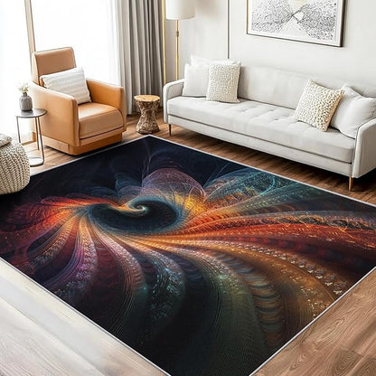 Abstract Rug 7x10, Washable Psychedelic Swirl Rugs for Living Room Bedroom, Fractal Spiral Area Rug for Home Decor, Non Slip Backing Floor Carpet with Gripper - 7 x 10 ft