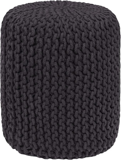 COTTON CRAFT Braided Round Pouf - Hand Knitted Cotton Cord Cable Dori Cylindrical Floor Pouf - Foot Stool Ottoman Footrest - Accent Seat - Living Room Bedroom Dorm Décor - 15 Round x 16 H - Grey