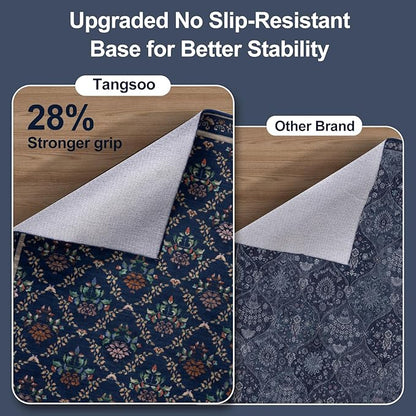 Tangsoo 2x3 Small Washable Entry Rug,Non Slip Blue Floral Throw Area Rugs for Entryway,Front Door Mats Indoor Entrance Carpet for Kitchen Office Laundry, Soft Kids & Pets Friendly