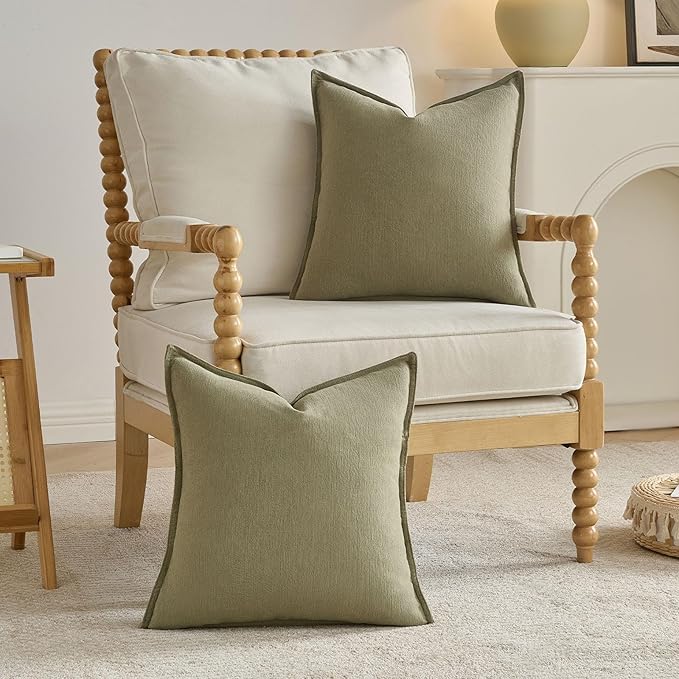 FUTEI Olive Green Chenille Throw Pillow Covers 26x26 Inch Set of 2,Edges Double-Stitched Euro Pillow Shams,Modern Home Decor for Couch Living Room