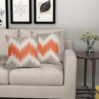 Fall Orange Grey Pillow Covers 22x22 Set of 2 Abstract Chevron Striped Vitage Decorative Throw Pillows Outdoor Linen Rustic Farmhouse Pillowcase with Zipper Cushion Cover Decor for Home Sofa Couch Bed