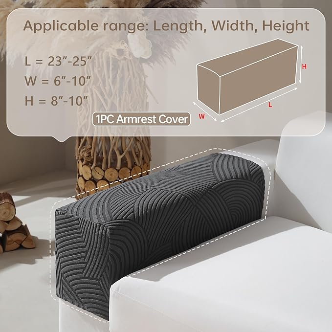 Couch Cushion Covers for Sectional and L Shaped Sofa, Stretch Soft Sofa Covers Washable Wear Resistant Slipcovers Furniture Protector Pet-Friendly (1PC Armrest Cover, Dark Gray)