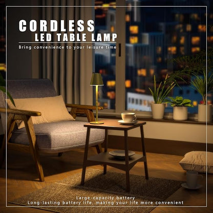 2-Pack Cordless Table Lamps - 5000mAh Rechargeable Battery Operated Desk Lamp, 3-Level Dimmable LED Night Light for Bedroom, Dining, Restaurant - Metal Design (Champagne Gold 2Pack)