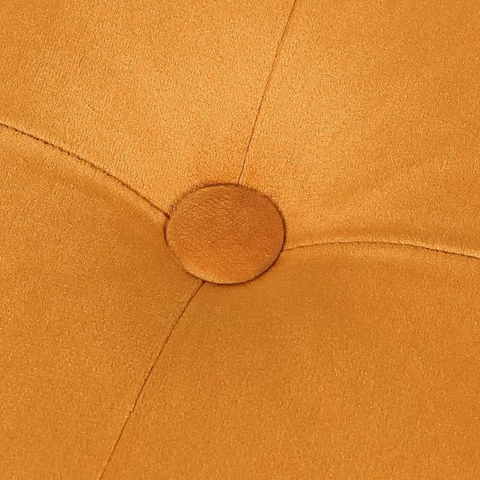 Adeco Upholstered Tufted Round Storage Ottomans, Orange Modern Velvet Footrest Ottomans with Storage for Couch