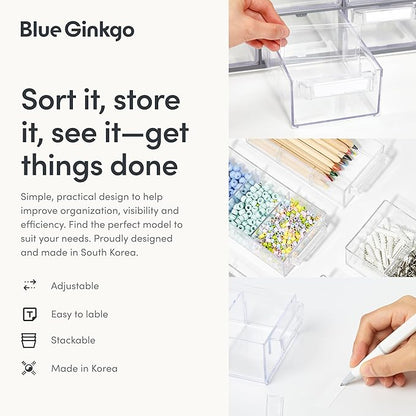 Blue Ginkgo Large 12-Drawer Cabinet – Stackable Clear Organizer for Hardware, Beads, Plastic Bricks, Office, and Craft Storage (Made in Korea, Gray)