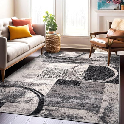 Rugshop Contemporary Circle Design Area Rug, Carpet with Jute Backing for Living Room, Bedroom, or Dining Room, Cream, 5'3" x 7'3"