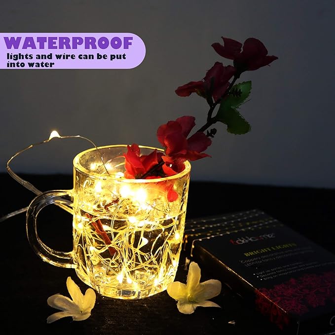 6-Pack 7Ft Starry String Lights No Remote Fairy String Lights 20 Micro Starry LEDs On Copper Wire CR2032 Batteries Included,For Wedding Centerpiece,Party,Christmas Table Decor(Copper Warm White)