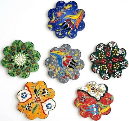 Hand-Painted Turkish Ceramic Coaster Set (6 Pack) – Absorbent, Durable Drink Coasters for Coffee, Tea & Tabletop Protection