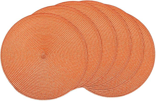 AHHFSMEI Round Braided Placemats 15 Inch Round Table Mats for Dining Tables Natural Woven Heat Resistant Place mats Set of 6 (Orange)