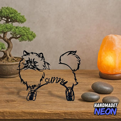Personalized Persian Cat Minimalist Metal Line Art Sculpture Custom Name Abstract Figurine Desk Decor Wall Art Cat Enthusiasts Living Room Bedroom Gift For Birthday Anniversary