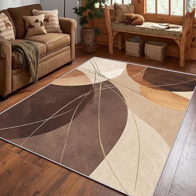 Abstract Boho Rug, 5x8 Area Rugs Minimalist Geometric Line Pattern for Living Room, Bedroom, Abstract Boho Home Decor Accessories Indoor Carpet, Non Slip & Machine Washable